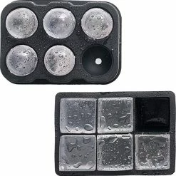 Flokoo IJsblokjesvorm - Luxe IJsblokvormen En IJsballenvormen - Duo Set - 6 Grote Ronde IJsballen En 6 IJsblokken - Ice Cube Tray - Whiskey Bal Kubus IJsvormpjes – IJsblokjes Vorm Met Deksel - Siliconen - Zwart