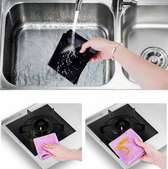 Merkloos Gasfornuis Beschermers (Zwart) (4 Stuks) - Afdekplaat Voor Fornuis - Afdekplaat Voor Kookplaat - Afdekplaat Inductie - Ovenbeschermer - Pannendrager - Gasfornuis Accessoires - Afbeelding 2