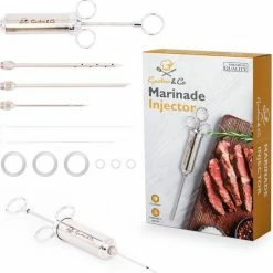 Gastro & Co® Marinade Injectiespuit - RVS Injector Inclusief 3 Naalden - Vaatwasser Bestendig - Metalen Barbecue Injector - Geschikt Voor Vlees / Vis / Groenten / Fruit / BBQ