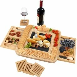 Style4Home Decopatent® Kaasplank - Bamboe Hout - Met 2 Lades & 4x Kaas Messen