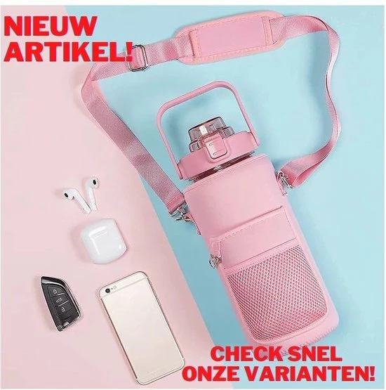 Merkloos Waterfles 2 Liter - Waterfles Met Rietje - Grote Waterfles - Sportbidon - Twee Liter Waterfles - Sportfles - Sportfles Fitness - Bottle 2 Liter- Drinkfles - Schenkfles - Roze Transparant - Gratis Armband - Waterflessen - Afbeelding 6