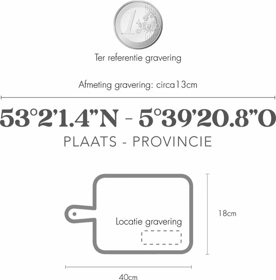 Studio216 Serveerplank LEMMER - FRIESLAND Met Exacte Coördinaten | Persoonlijk Cadeau | Hout 40x18cm | Tapasplank Van Jouw Plaats! - Afbeelding 3