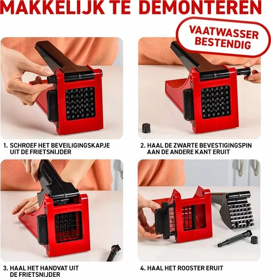 Merkloos Frietsnijder - Patatsnijder - Groentesnijder - Roestvrijstaal - Raspen, Schillers & Snijders - Rood - Afbeelding 3