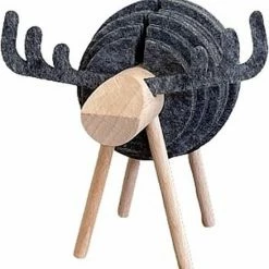 O.N. Der Zetter - Onderzetters Voor Glazen - Houten Rendier XL Met 12 Vilten Onderzetters - Groot - Rond - Donkergrijs - Bruin - Decoratie - Hittebestendig - Housewarming - Sinterklaas - Afscheid - Kado - Verjaardag - Man Vrouw - Cadeau Uniek-25 Euro