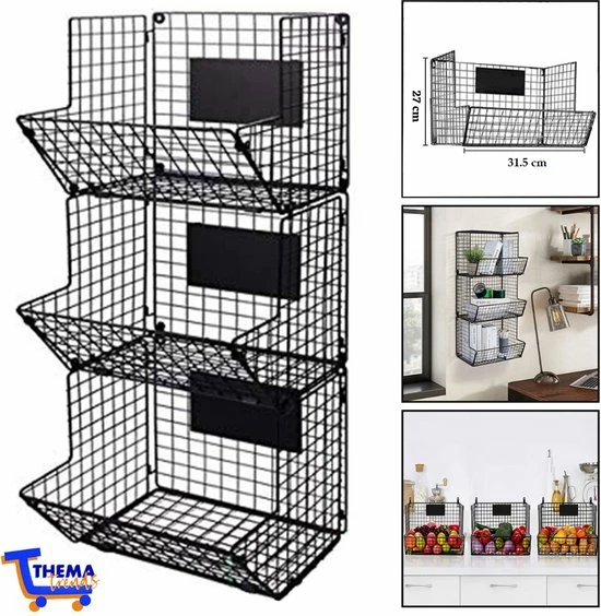 ThemaTrends® Ophangbare Fruitmanden Tot 24 Kilo - Fruit Basket - Zwart - Metaal - Bananenhouder - Afbeelding 11