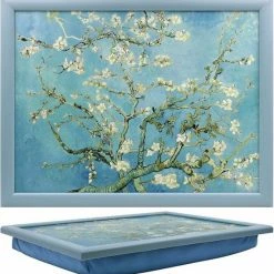 L&P Laptray, Schootkussen, Schoottafel, Laptoptafel, Dienblad Met Kussen Amandelbloesem - Blauw - 44x33x6 Cm