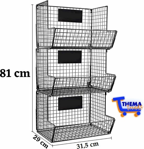 ThemaTrends® Ophangbare Fruitmanden Tot 24 Kilo - Fruit Basket - Zwart - Metaal - Bananenhouder - Afbeelding 3