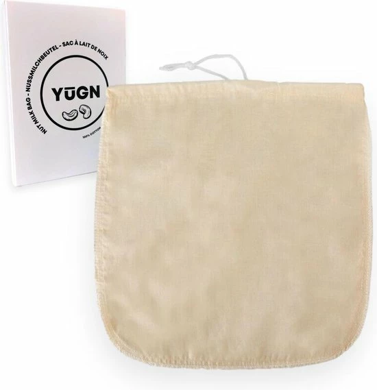 YUGN Kaasdoek Neteldoek Notenmelkzak - Ongebleekt Biologisch Katoen Met Verstevigde Naad - Voor Maken Van Oa Amandelmelk En Kaas - 35x35cm - Cadeau Tip