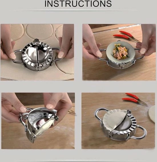 Dappermann Stalen Deegvormer Mal Dumpling Maker Voor Ravioli, Pastei, Dumpling, Empanada – Maker Keukengerei | Knoedel Maker | RVS |9,5cm - Afbeelding 3