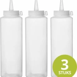 Veluw® Doseerfles Knijpfles - Garneerfles - Sausfles - Spuitfles - Beslagspuit - Doseerspuit - Transparant - 200ml - Ø5x(H)18,5cm ( Set Van 3 )