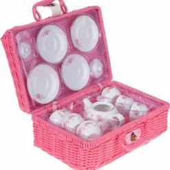 Jewelkeeper Porseleinen Theeset Voor Kleine Meisjes Met Roze Picknickmandje
