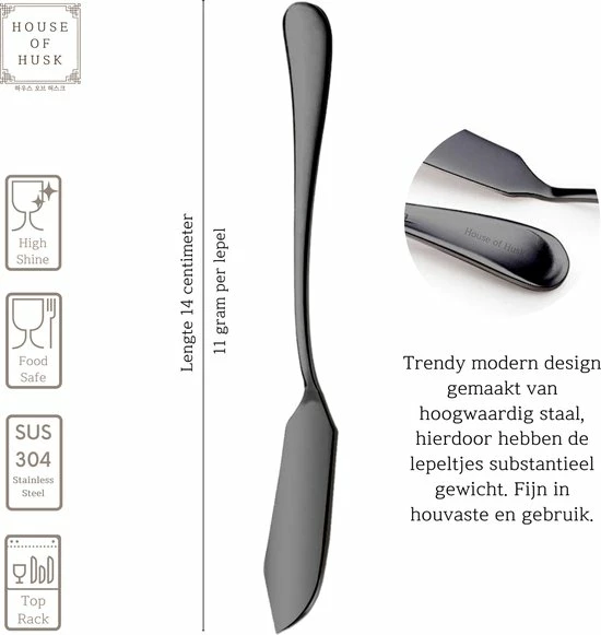 House Of Husk Botermesjes Set - Zwart - RVS - Botermes - Smeermessen - Tapas Mesjes - 6 Stuks - Afbeelding 2