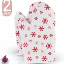 TAVAS Moois Sneeuwvlok 2 Stuks Ovenwanten Hittebestendige Ovenhandschoen Katoen | Rood, Wit | Kerst Cadeau Voor Haar, Christmas Gift | Thermolite Tot 220°C