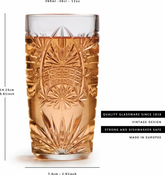 Libbey Longdrinkglas Atik - 360 Ml / 36 Cl - 6 Stuks - Vaatwasserbestendig - Vintage Design - Hoge Kwaliteit - Afbeelding 4