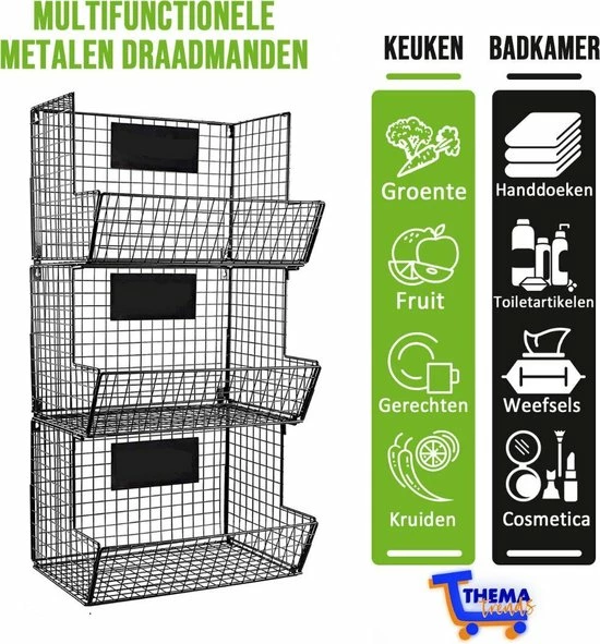 ThemaTrends® Ophangbare Fruitmanden Tot 24 Kilo - Fruit Basket - Zwart - Metaal - Bananenhouder - Afbeelding 13