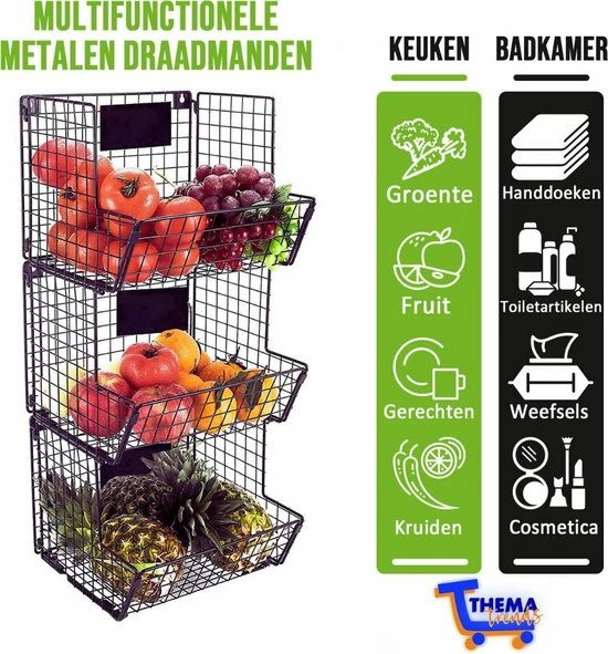 ThemaTrends® Ophangbare Fruitmanden Tot 24 Kilo - Fruit Basket - Zwart - Metaal - Bananenhouder - Afbeelding 14