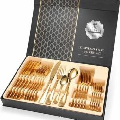 Merkloos 24-delig Luxe Goudkleurig Bestekset - RVS - Voor 6 Personen - Familieset - Luxe