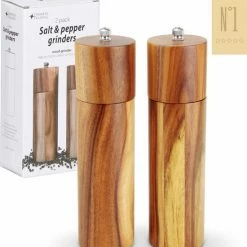 Timmers Trading Luxe Peper En Zoutmolen Set - Zout / Pepermolen - Acacia Hout - 22 Cm