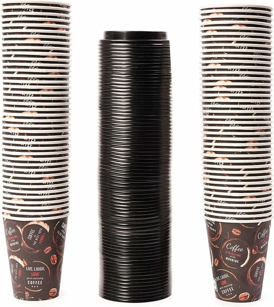 Matana Koffiebekers To Go - 80 Bedrukte Kartonnen Wegwerp Koffiebeker - Koffiekopjes - Koffiebeker - Koffiemokken - Met Deksels En Roerstaafjes - Warme En Koude Dranken - 350ml - Afbeelding 8
