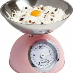 Bestron Analooge Keukenweegschaal, Met Afneembare Kom & 5kg Capaciteit, Retro Design, Kleur: Roze