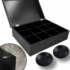 Tolussa Luxe Theedoos Zwart 12 Vaks - Inclusief 2 Theezakjeshouder - Theedoos Hout - Ruime Vakken