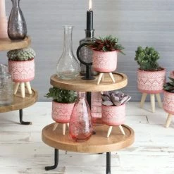 AllHomeDecorations Etagère 2 Laags - Serveertoren Hout - Ø30 X H40 Cm