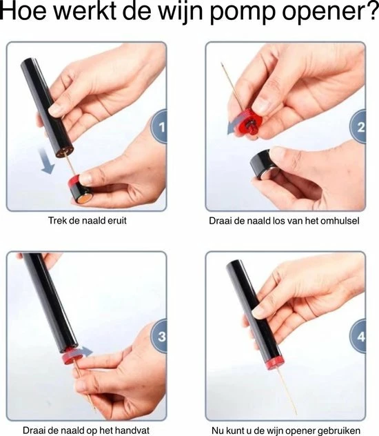 Merkloos Kurkentrekker - Luchtpomp Wijn Flesopener - Veilig Draagbare Roestvrij Staal - Pin Cork Remover - Luchtdruk Kurkentrekker - Keuken Gereedschap - Bar Accessoires - Afbeelding 2