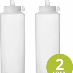 Veluw® Doseerfles Knijpfles - Garneerfles - Sausfles - Spuitfles - Beslagspuit - Doseerspuit - Transparant - 350ml - Ø5,5x(H)20,5cm ( Set Van 2 )