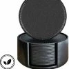 Ecozyhome® Onderzetters – Onderzetter Voor Glazen – Vegan Leren Onderzetters – 16 Stuks - Luxe Leren Onderzetters Met Houder – Leer - Zwarte Onderzetters - Leren Onderleggers