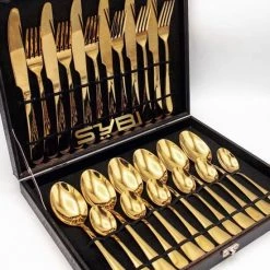 Goud Bestek - Bestekset - 24 Delig - 6 Persoons - Inclusief Zwarte Luxueuze Opbergkoffer - Geschenkset - SYBI Home