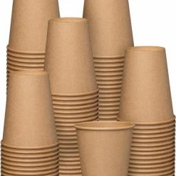 Merkloos Kartonnen Koffiebeker 8oz 240 Ml Bruin/ Drinkbeker - 100 Stuks- Wegwerp Papieren Bekers - Drinkbekers - Milieuvriendelijk
