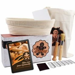 Broba Rijsmand Broodbakvorm – Incl. RVS Deegmes En Deegsnijder – Banneton Met Deegkrabber - Brood Bakset