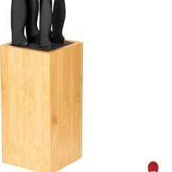 SMILE® Messenblok - 6 Delig Messenset Met Blok - Zwart/ RVS/ Hout