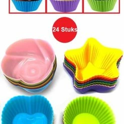 LOUZIR Gekleurde Cupcake Vormpjes Set - Siliconen Bakvormen - Cupcake Vorm - Muffin - Figuur Bakvorm - Taart - Gebak - Koekjes - Cake - Chocolade - Herbruikbaar