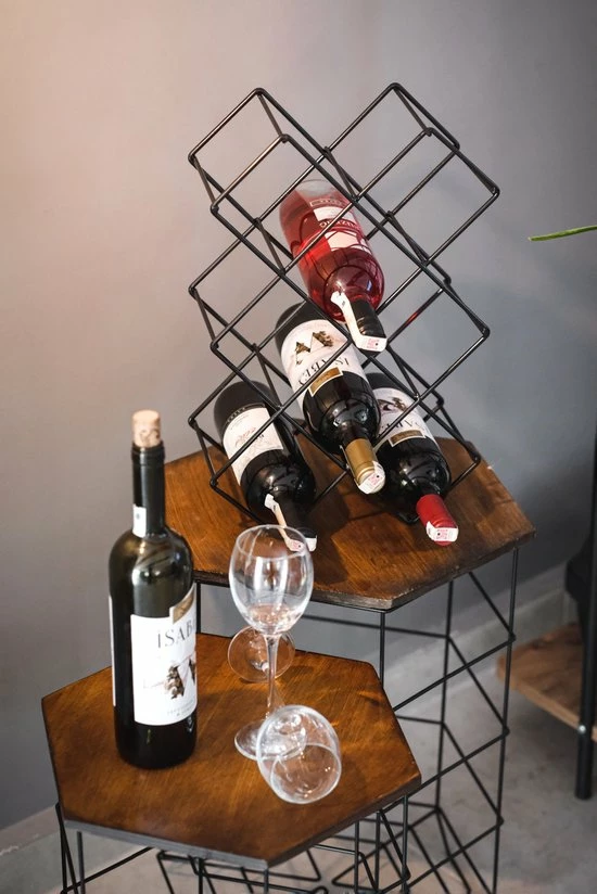 Metalen Wijnrek 8 Flessen Van Naturn Living - Wijnrek Metaal - Wijnkast - Flessen Houder - Opbergkast - Wijnpakket Cadeau - Wijn Accessoires - Wijnflessenrek - Mat Zwart - Afbeelding 7