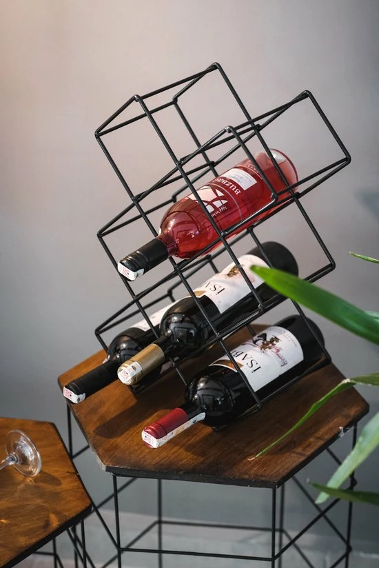 Metalen Wijnrek 8 Flessen Van Naturn Living - Wijnrek Metaal - Wijnkast - Flessen Houder - Opbergkast - Wijnpakket Cadeau - Wijn Accessoires - Wijnflessenrek - Mat Zwart - Afbeelding 8