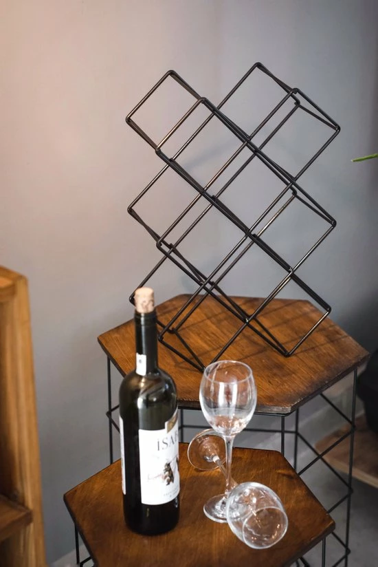 Metalen Wijnrek 8 Flessen Van Naturn Living - Wijnrek Metaal - Wijnkast - Flessen Houder - Opbergkast - Wijnpakket Cadeau - Wijn Accessoires - Wijnflessenrek - Mat Zwart - Afbeelding 9