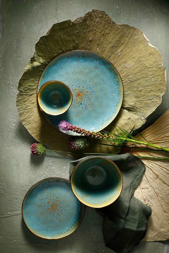 Palmer Bord Diep Lotus 21 Cm Zwart Turquoise Stoneware 2 Stuk(s) - Afbeelding 2