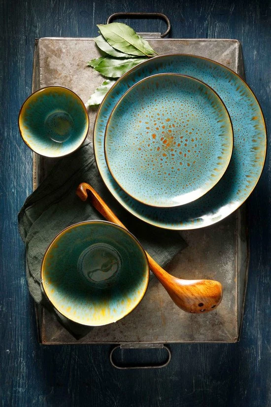 Palmer Bord Diep Lotus 21 Cm Zwart Turquoise Stoneware 2 Stuk(s) - Afbeelding 8